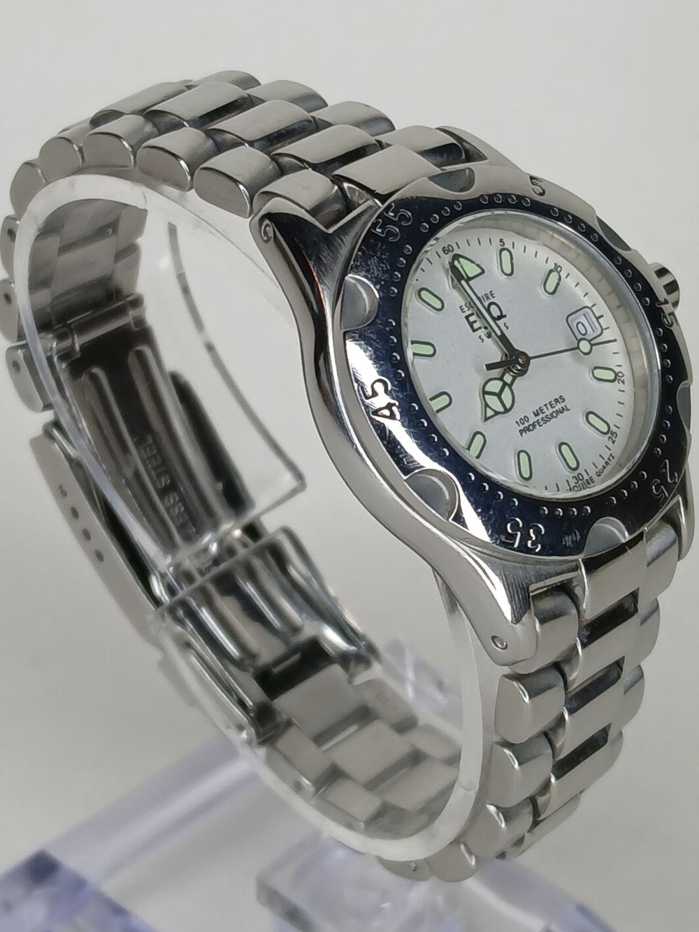 ESQ Swiss Movado 100621 Mens Diver Watch Stainless White Dial 100M Date